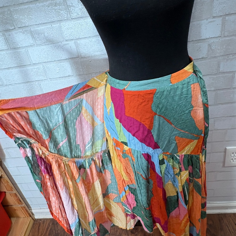 Christian Siriano Wrap Tropical Ruffle Maxi Skirt Size S Asymmetric Tiered Boho - Picture 6 of 11